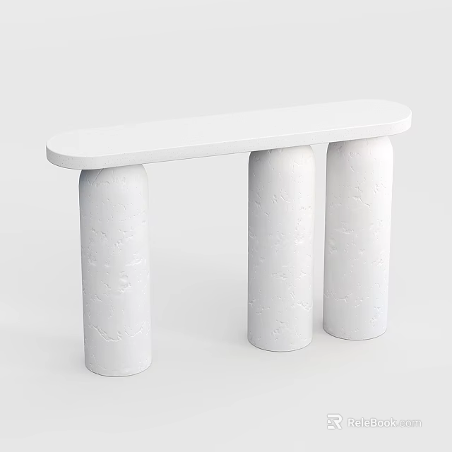 Modern Minimalist White Console Table With Three Cylindrical Pillars And Long Rectangular Top 3d model