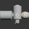 Modular Space Station Model With Metallic Docking Components And Cosmic Structure