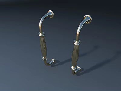 Elegant Metal Door Handles With Classic Curved Design And Decorative Details 3d model
