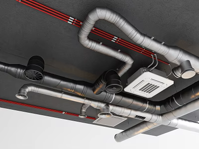 Industrial Ceiling Pipes And Ventilation System Setup 3d model