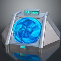Futuristic Gate Design Featuring Blue Glowing Circular Element And Silver Metallic Frame 3d model