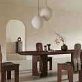 Modern Minimalist Dining Table Set with Oval Wooden Table Four Chairs and Pendant Lights Decor