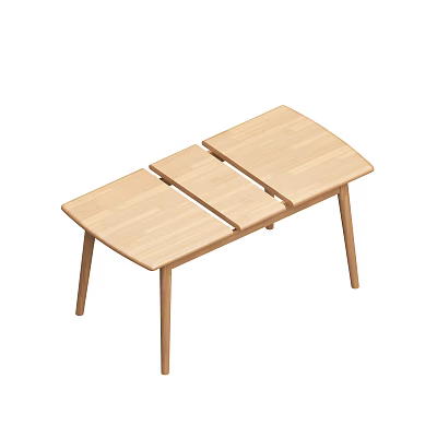 Folding Wooden Dining Table in Light Wood Tone with Simple Minimalist Design Structure 3d model