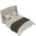 Modern Minimalist Double Bed with Beige Upholstered Headboard White Sheets and Brown Throw Blanket