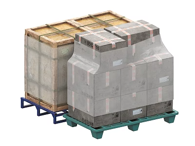 Securely Packaged Industrial Equipment on Wooden Pallets for Safe Transportation and Storage 3d model