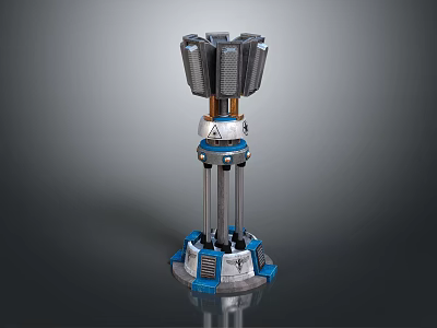 Industrial Equipment With Metallic Cylindrical Structure Blue Silver Finish Top Ventilation Units And Support Columns 3d model