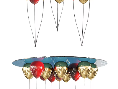 Modern Coffee Table Decorated With Red Gold Green Balloons For Festive Decor 3d model