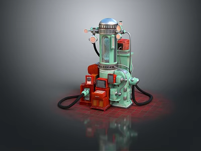 Industrial Laboratory Equipment With Green Red Body Dome Top Control Panel And Pipes 3d model