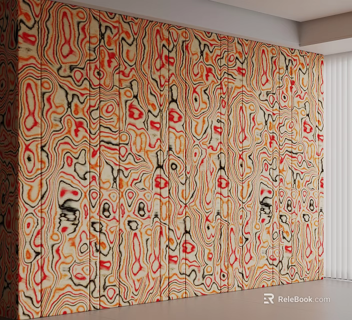 Patterned Decorative Wardrobe With Colorful Red Orange Black Beige Abstract Design 3d model 