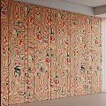 Patterned Decorative Wardrobe With Colorful Red Orange Black Beige Abstract Design
