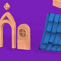 Creative Building Blocks Set with Various Shapes Colors and Architectural Parts Like Arches Walls Roofs