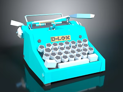 Stylish Turquoise D LOX Typewriter Featuring Hexagonal Keys And Retro Design 3d model