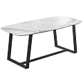 Modern Dining Table and Chair Set with Marble Top and Black Curved Backrest Chairs
