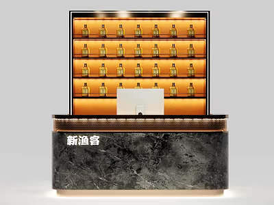 Elegant Reception Desk With Marble Countertop And Lighted Display Cabinet For Organized Bottles 3d model