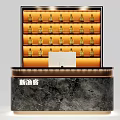 Elegant Reception Desk With Marble Countertop And Lighted Display Cabinet For Organized Bottles