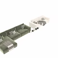 Modern Green And White Sectional Sofa With Plush Pillows And Throw Blanket