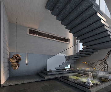 Modern Hotel Stairwell View 3d model