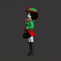 Cartoon Character Waving With Green Hat Red White Scarf Red Skirt And Black Handbag