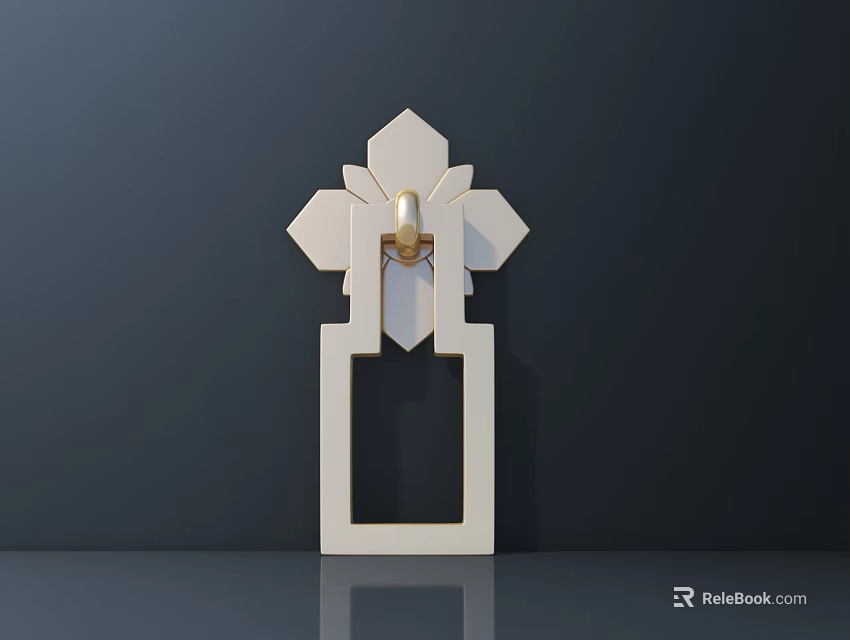 Ornate Geometric Decorative Door Handle With Ivory White Frame And Golden Accent 3d model 