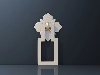 Ornate Geometric Decorative Door Handle With Ivory White Frame And Golden Accent 3d model