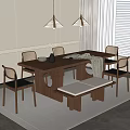 Quiet ancient style dining table and chair chandelier 3d model