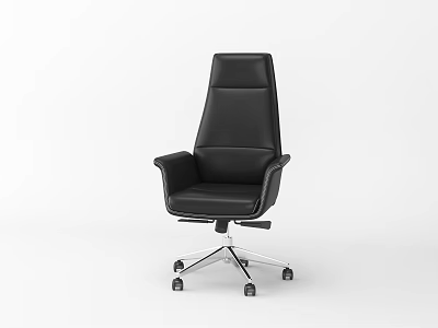 Black Leather Office Chair With High Back Armrests And Swivel Wheels 3d model