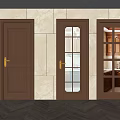 Dark Brown Hinged Doors With Golden Handles Glass Panels And Grids