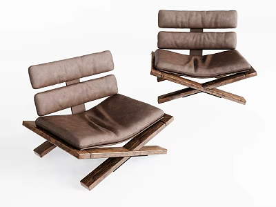 Minimalist Modern Leisure Chairs With Leather Seats And Wooden Crossed Frames 3d model