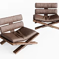 Minimalist Modern Leisure Chairs With Leather Seats And Wooden Crossed Frames