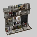 Decorative Multi tiered Bookcase With Books Figurines Chalkboard And Storage Baskets