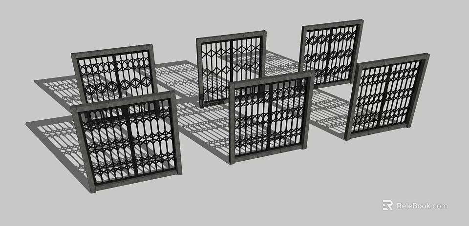 Decorative Black Iron Entrance Gates With Intricate Patterns Design 3d model 