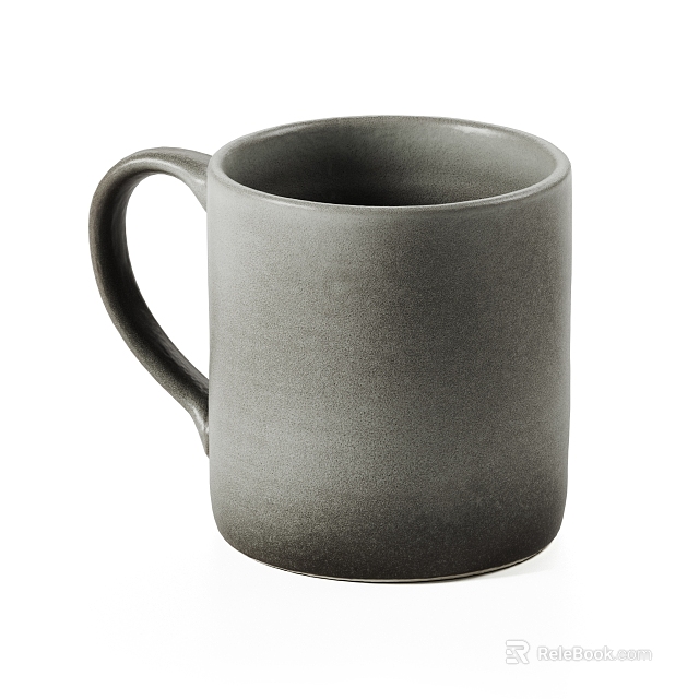 Simple Gray Ceramic Mug With Handle And Matte Surface Finish Design 3d model 