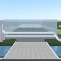 Modern Entrance Gate Featuring Wavy Structure With Stone Pathway Near Water And Greenery