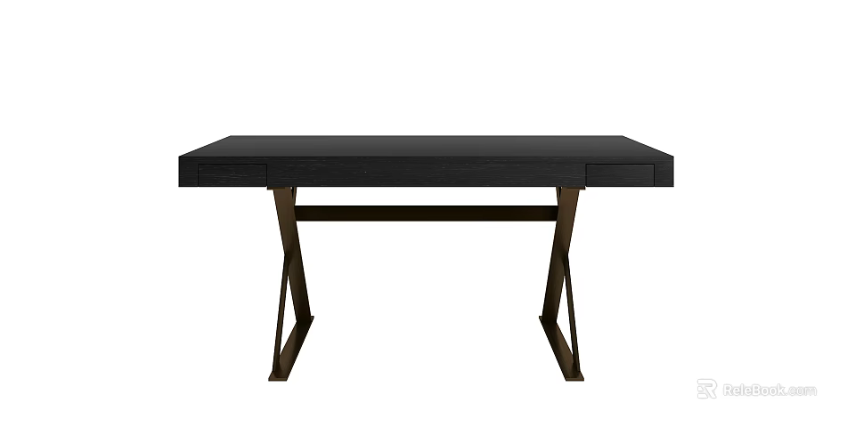 Modern Home Office Desk With Black Tabletop And Wooden X Shaped Support Legs 3d model 