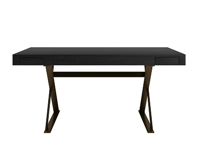 Modern Home Office Desk With Black Tabletop And Wooden X Shaped Support Legs 3d model