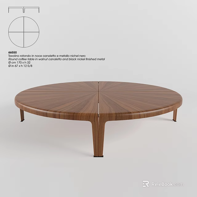 Round Coffee Table With Walnut Wood Surface And Sturdy Metal Frame Design 3d model