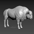 Silver Bull Sculpture with 3D Rendered Metallic Surface and Shiny Finish