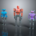 Smart Machines Three Colored 3D Robot Models Standing On Black Background 3d model