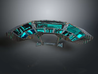 Futuristic Electronic Control Panel Featuring Curved Metallic Structure And Blue Illumination Panels 3d model
