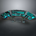 Futuristic Electronic Control Panel Featuring Curved Metallic Structure And Blue Illumination Panels 3d model