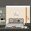 Bright Kids Room Interior With Patterned Bed Toys Decorative Art And Bookshelves