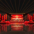 Red Themed Event Entrance Stage With Backdrop Lighting And Decorative Elements 3d model