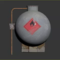 Silver Cylindrical Metal Storage Tank With HAMMER Label Connected Pipe And Stands