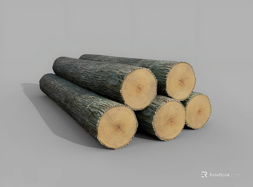 Natural Stone Wood Logs Stacked With Round Cross Sections And Bark 3d model 