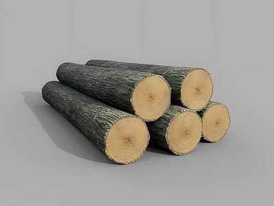 Natural Stone Wood Logs Stacked With Round Cross Sections And Bark 3d model