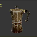 Vintage Rustic Moka Pot With Textured Orange Brown Surface And Black Handle