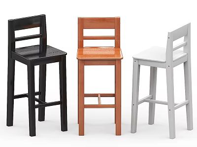 Modern Wooden Bar Stools in Black Brown and White with Slatted Backrest Design 3d model