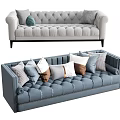 Light Gray and Blue Sectional Sofa with Tufted Design and Decorative Pillows 3d model