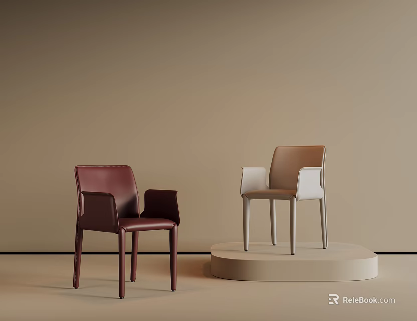 Burgundy And Beige Leather Single Chair In Minimalist Setting With Pedestal 3d model 