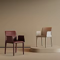 Burgundy And Beige Leather Single Chair In Minimalist Setting With Pedestal